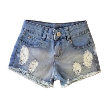 Short Jeans Color Girl Detalhe Fundo em Renda