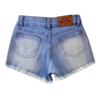 Short Jeans Color Girl Detalhe Fundo em Renda