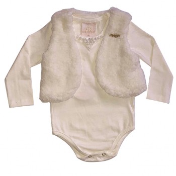 Conjunto 3 Peças Body, Colete Pêlo + Legging