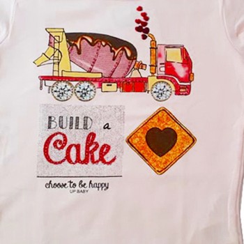 Blusa em Cotton com Strass e Estampa Up Baby