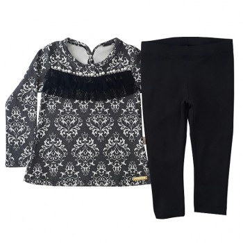 Conjunto Blusa Aplique Tule e Pérolas + Legging