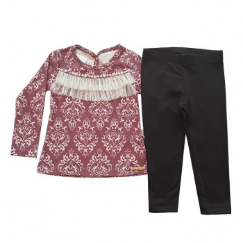 Conjunto Blusa Aplique Tule e Pérolas + Legging