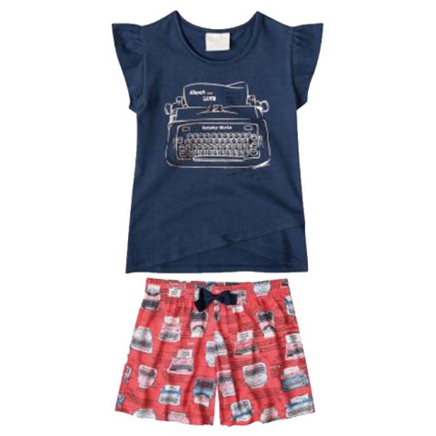 Conjunto Infantil Manga Curta Azul Feminino Quimby