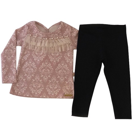 Conjunto Blusa Aplique Tule e Pérolas + Legging