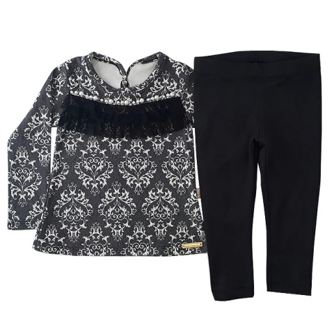 Conjunto Blusa Aplique Tule e Pérolas + Legging