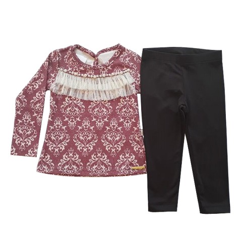 Conjunto Blusa Aplique Tule e Pérolas + Legging